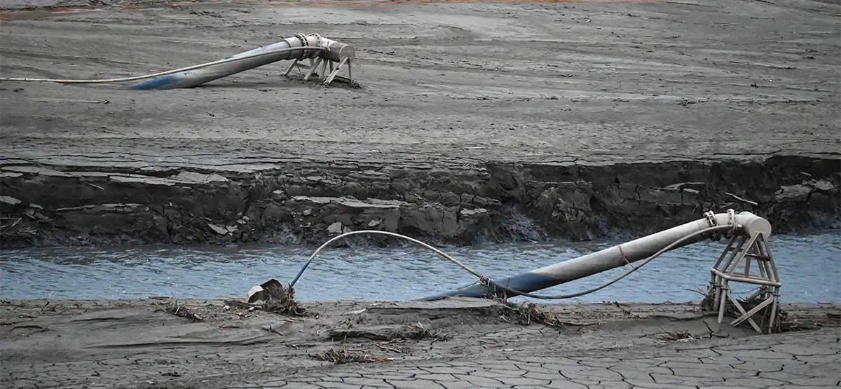 Exposed water supply intake valves show very low levels in the MD of Pincher Creek in October 2023.