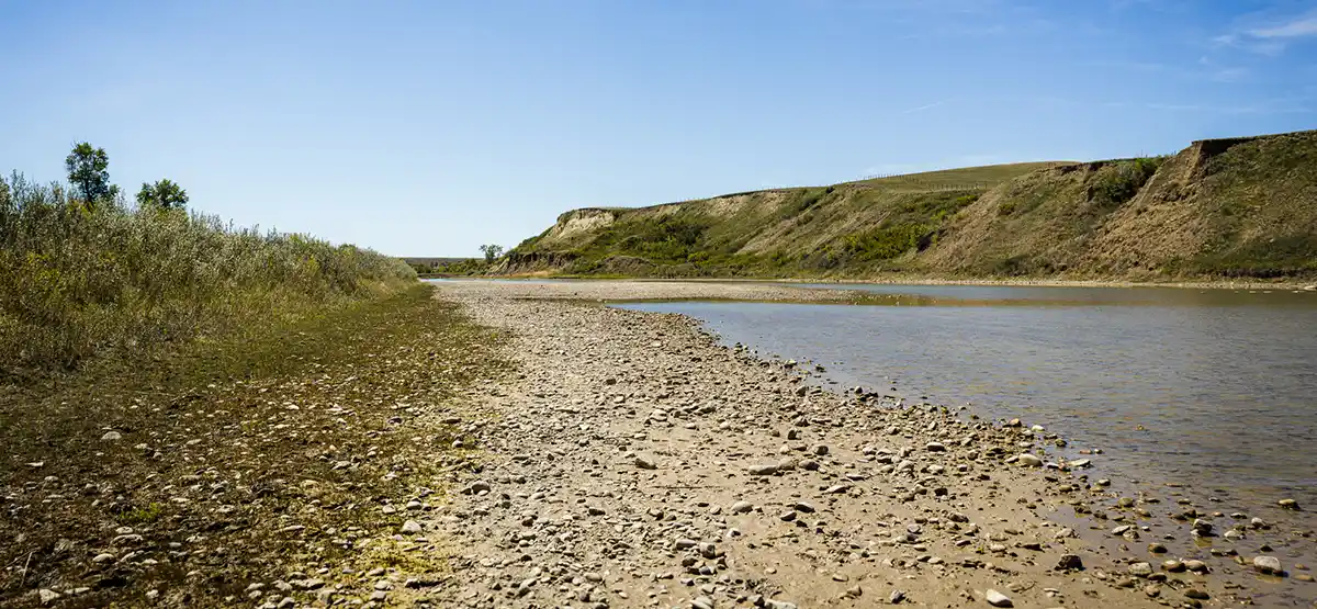 Belly River in Oldman watershed showing low water levels in May 2025